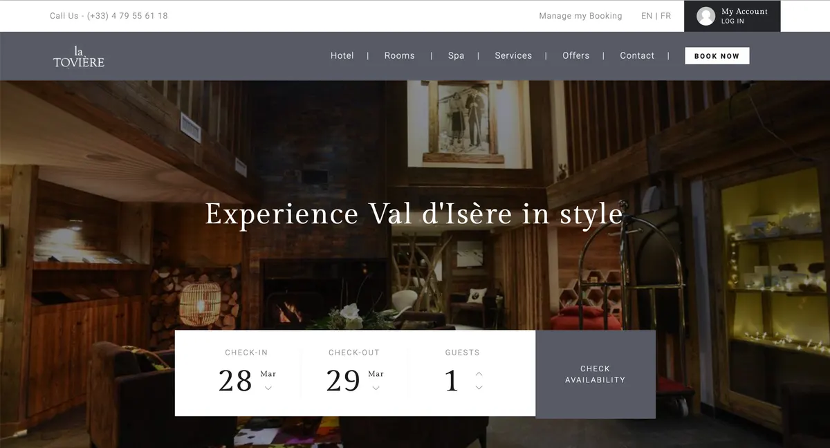 The bespoke booking widget on the La Tovière website
