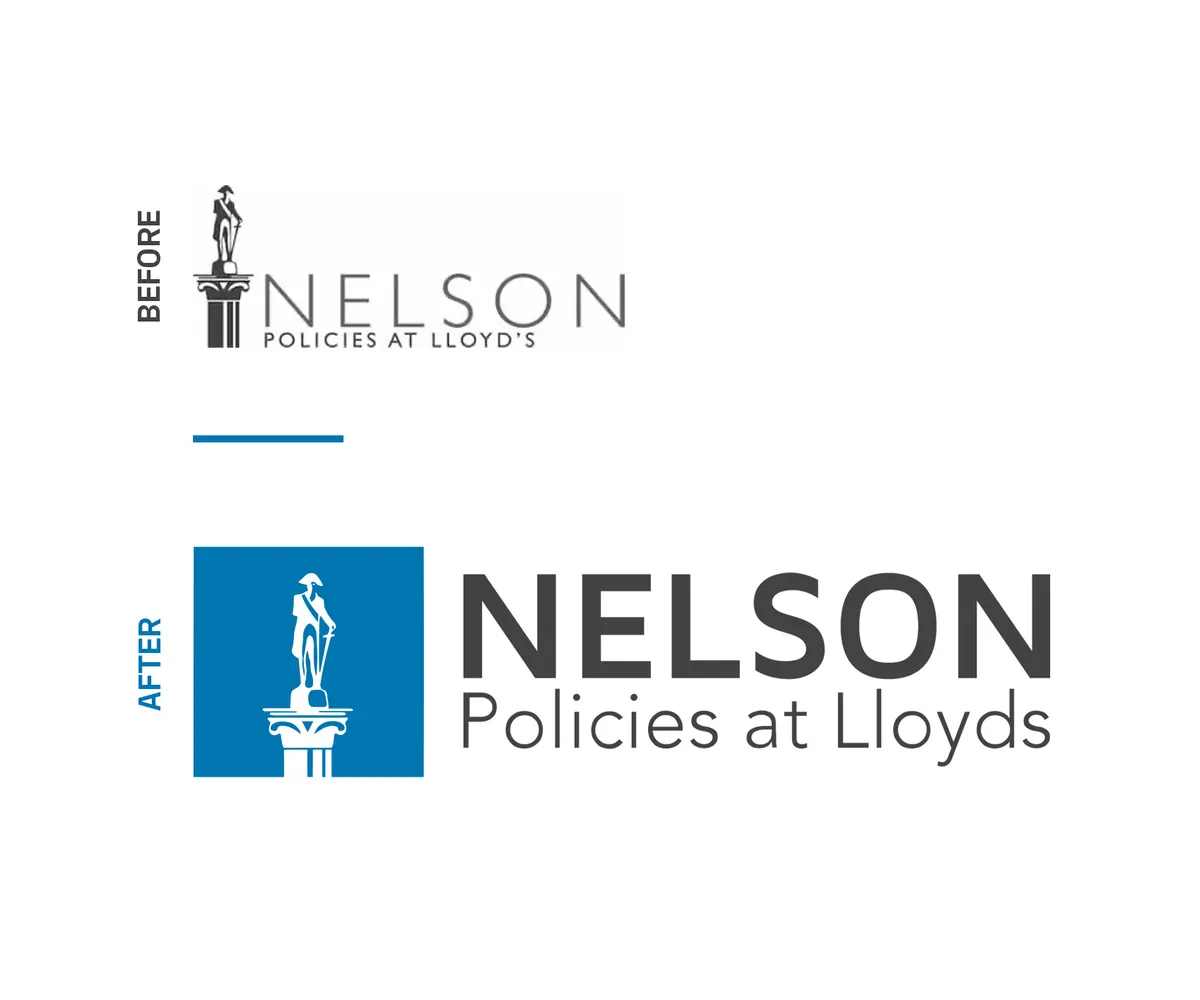 The Nelson Policies logo before and after the rebrand